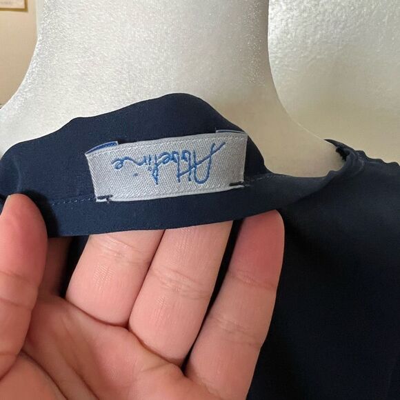 Abbeline navy semi sheer small lace up front blouse - Picture 5 of 5